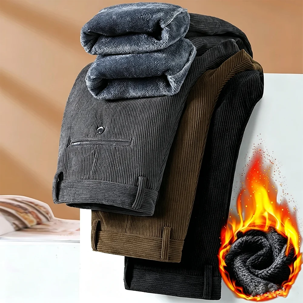 Corduroy Pant Warm - Russische Winter-Herren-Fleece-Cordhose, modische Business-Klassiker, dicke, warme