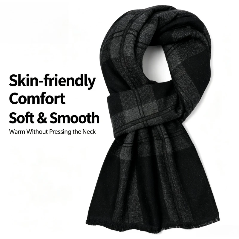 Wool Scarf Men - 1 Stück Britischer schwarz-grauer karierter Herrenschal